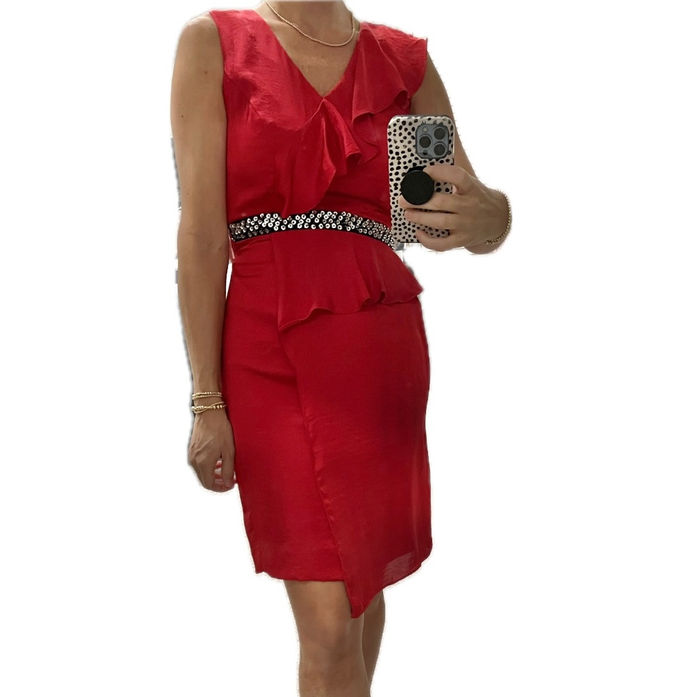 NWT Red ANTONIO MELANI Silky Cocktail Dress, Size 0